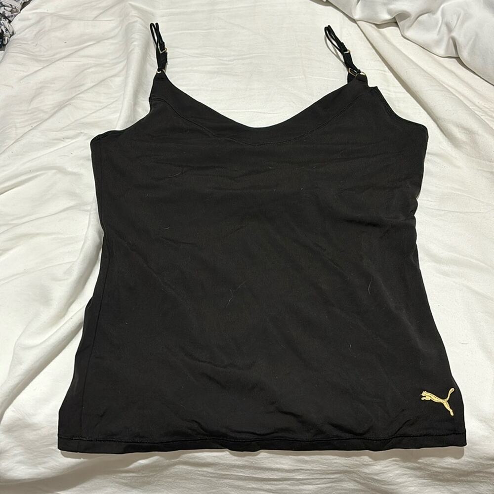 Puma xl black double adjustable spaghetti tank top shelf bra built in nwot